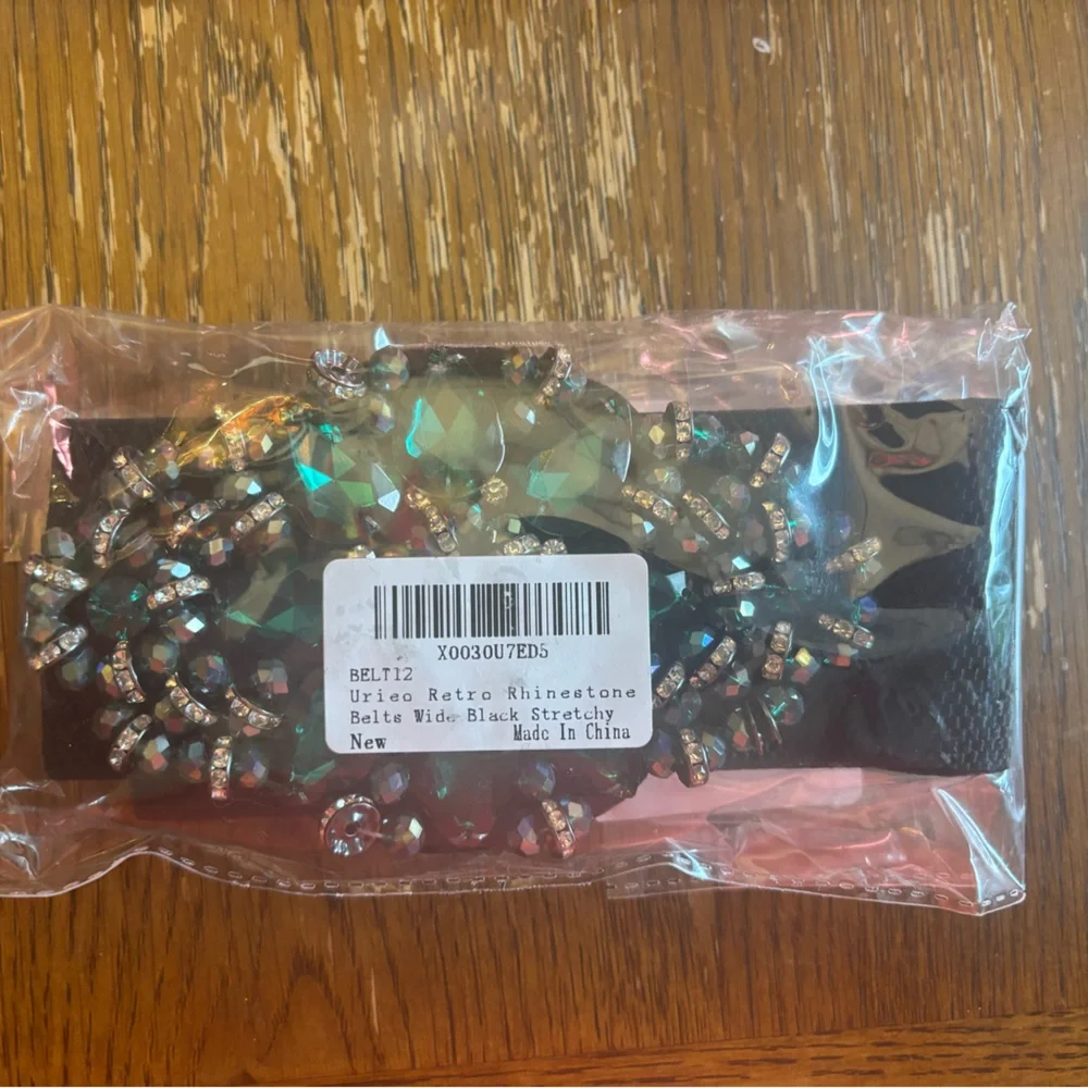 Black Belt with Green Gemstone Embellishment